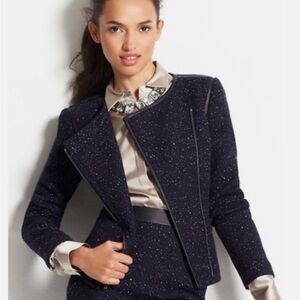 Ann Taylor Petite Moto Tweed Jacket navy blue 2p